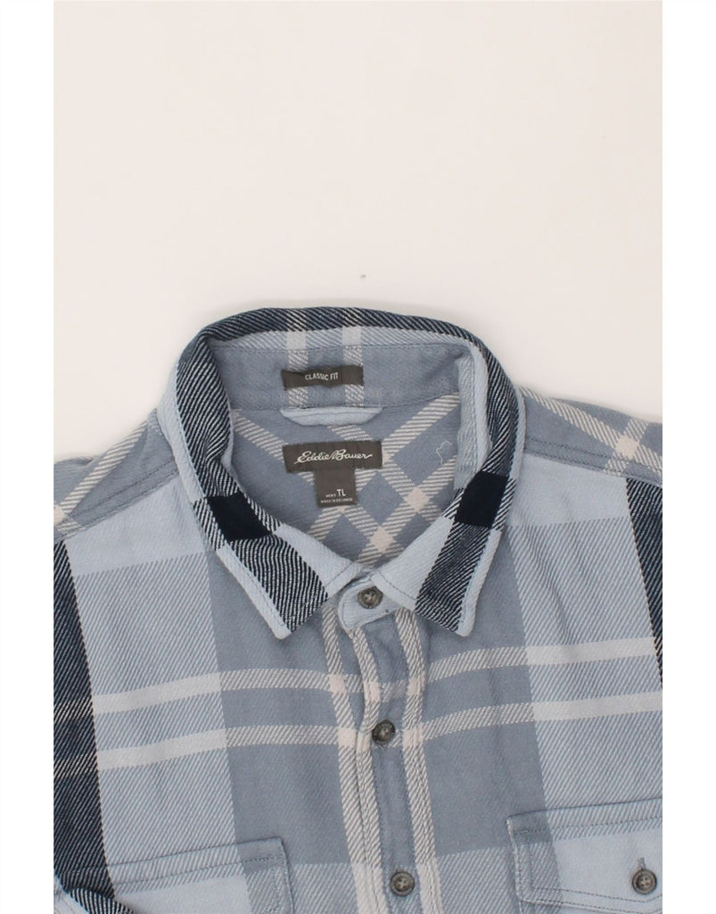 EDDIE BAUER Mens Tall Classic Fit Overshirt Shirt Large Blue Check Cotton Vintage Eddie Bauer and Second-Hand Eddie Bauer from Messina Hembry 
