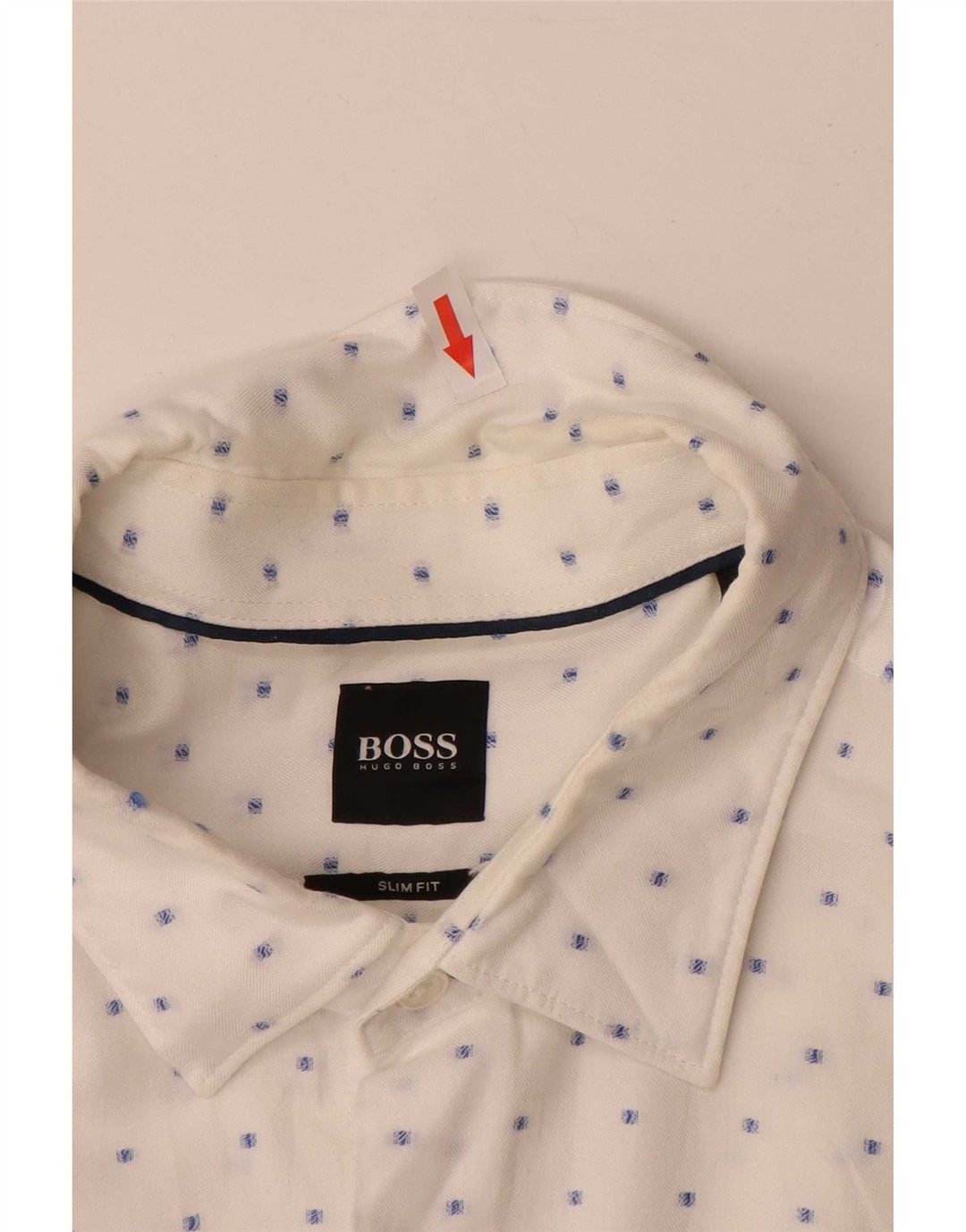 Hugo Boss Mens Slim Fit Shirt Large White Spotted Cotton