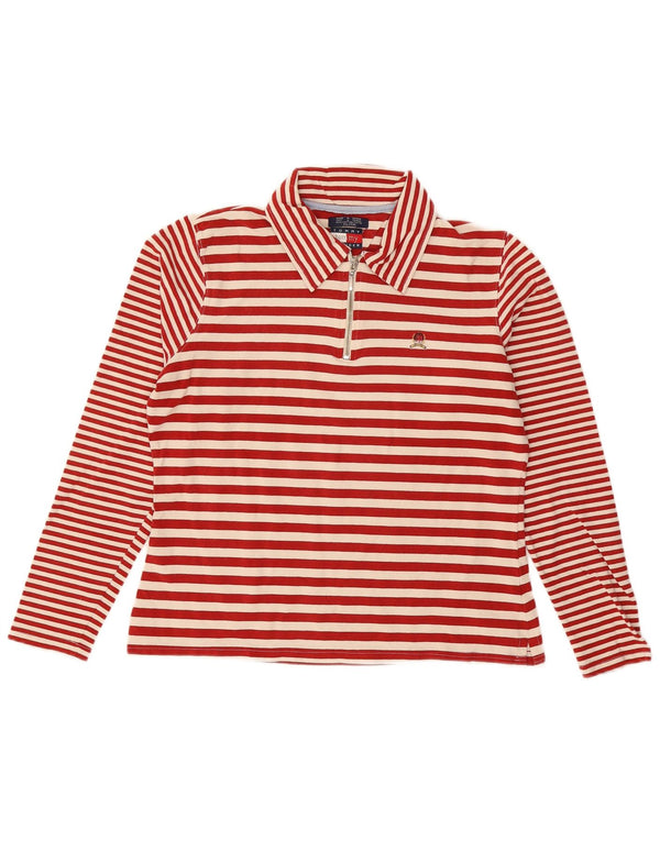 TOMMY HILFIGER Womens Long Sleeve Polo Shirt UK 18 XL Red Striped Cotton