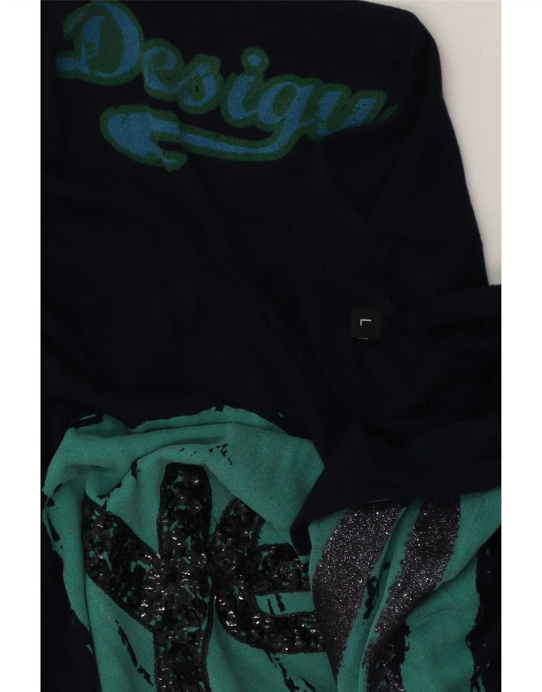 Desigual Womens Oversized Graphic T-Shirt Top UK 16 Large Navy Blue