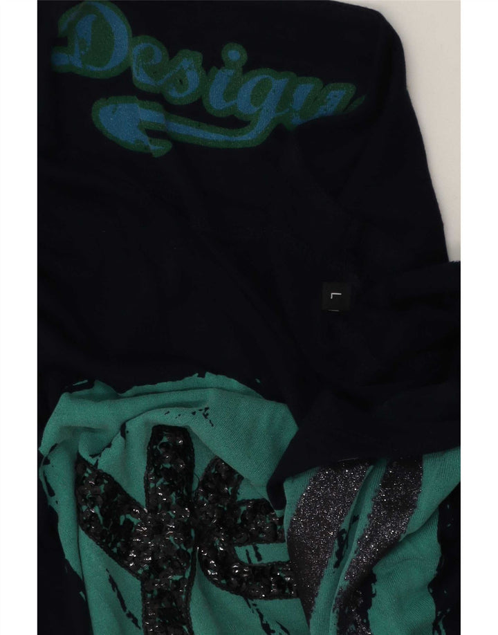 Desigual Womens Oversized Graphic T-Shirt Top UK 16 Large Navy Blue