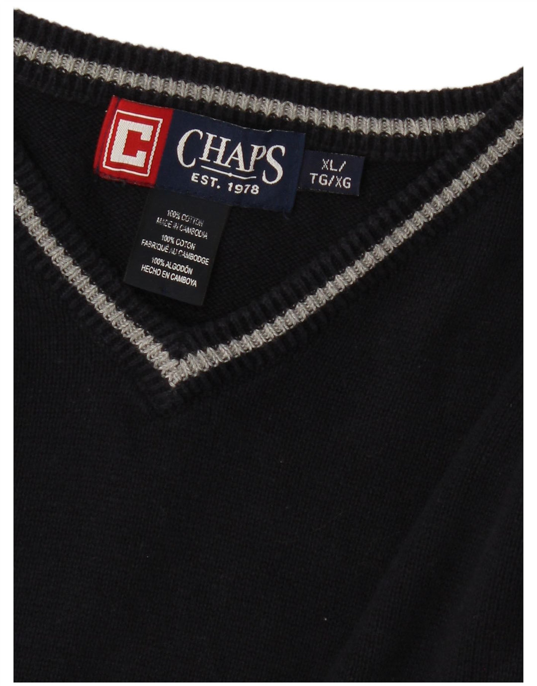 CHAPS Mens V-Neck Jumper Sweater XL Navy Blue Cotton
