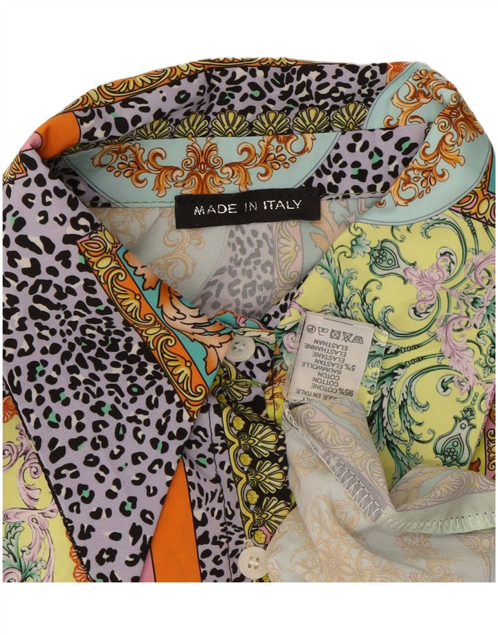 Vintage Womens Shirt Blouse UK 14 Medium Multicoloured Patchwork Cotton