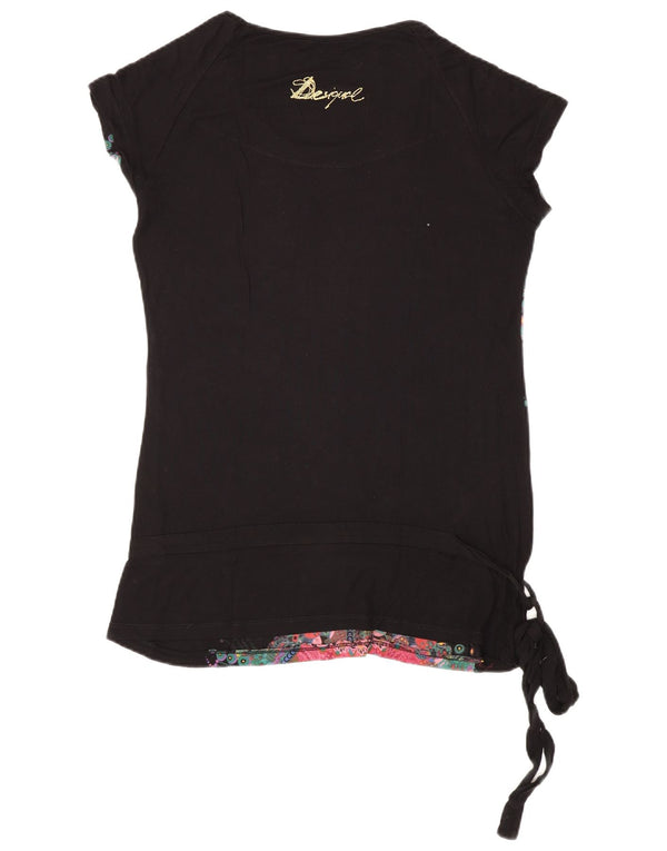 Desigual Womens Graphic T-Shirt Top UK 14 Large Black Floral