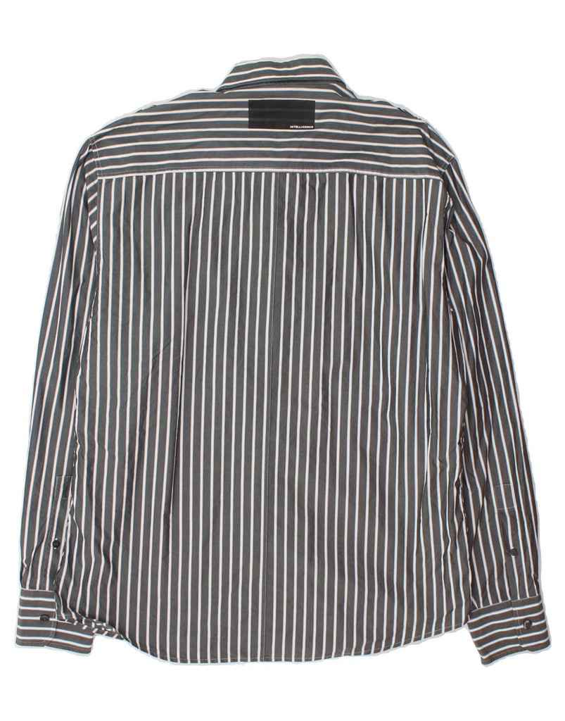 JACK & JONES Mens Military Shirt 2XL Grey Striped Cotton Vintage Jack & Jones and Second-Hand Jack & Jones from Messina Hembry 