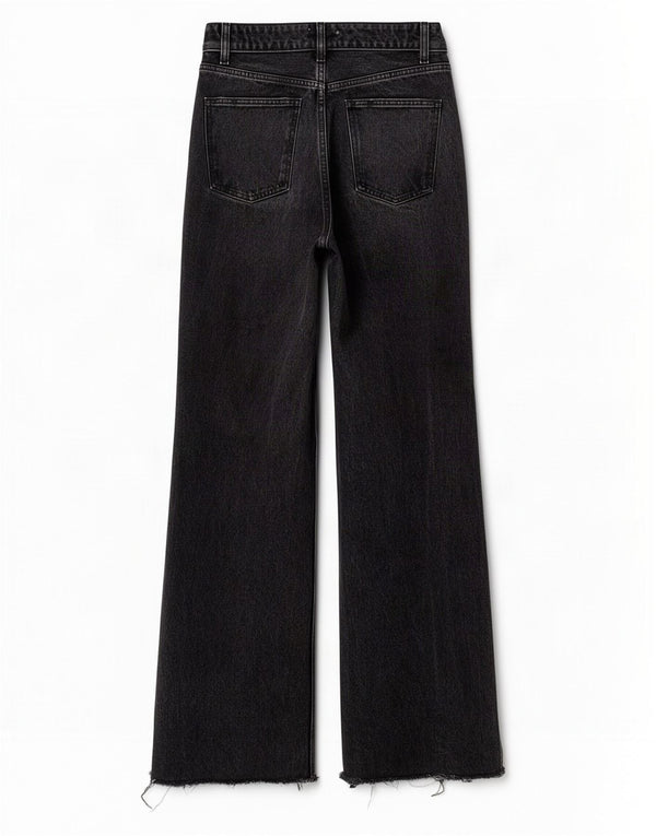 Zara Womens High Rise Distressed Wide Leg Jeans EU 38 Small W28 L33 Grey