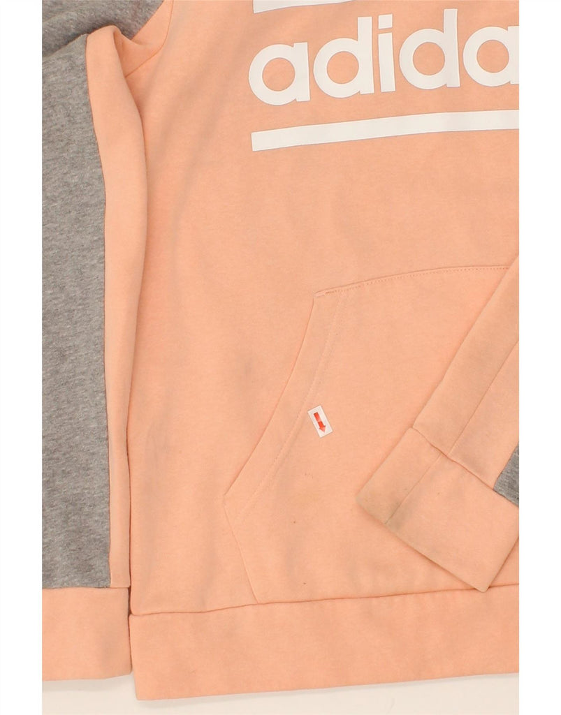 ADIDAS Womens Graphic Hoodie Jumper UK 12/14 Medium Orange Colourblock Vintage Adidas and Second-Hand Adidas from Messina Hembry 