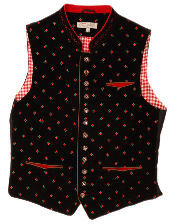 LEKRA Mens Velvet Waistcoat IT 48 Small Black Floral