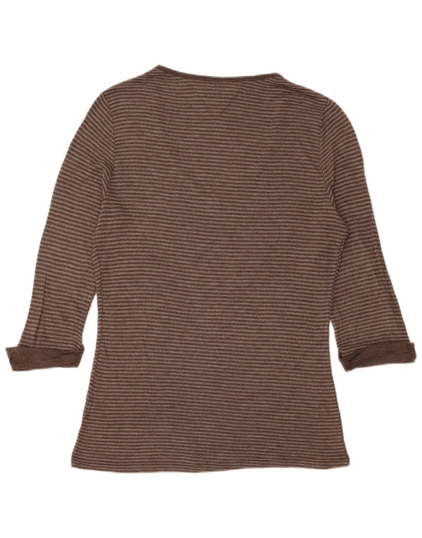 TOMMY HILFIGER Womens Top 3/4 Sleeve UK 14 Large Brown Striped