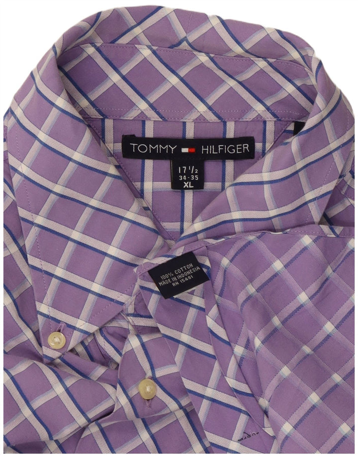 TOMMY HILFIGER Mens Shirt Size 17 1/2 XL Purple Check Cotton