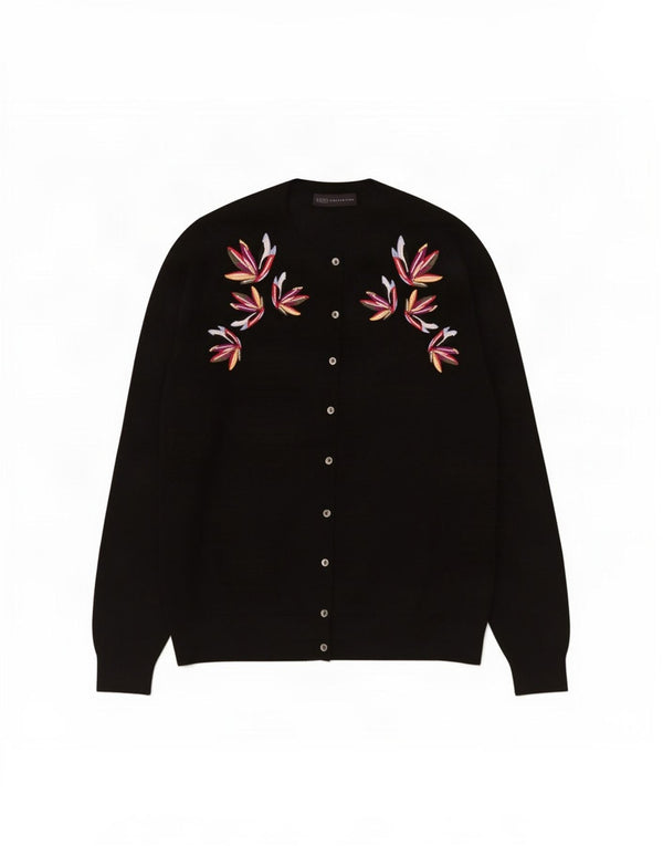 Marks & Spencer Womens Cardigan Sweater UK 18 XL Black Floral Viscose
