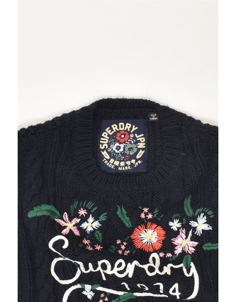 SUPERDRY Womens Oversized Crew Neck Jumper Sweater UK 16 Large Navy Blue | Vintage Superdry | Thrift | Second-Hand Superdry | Used Clothing | Messina Hembry 