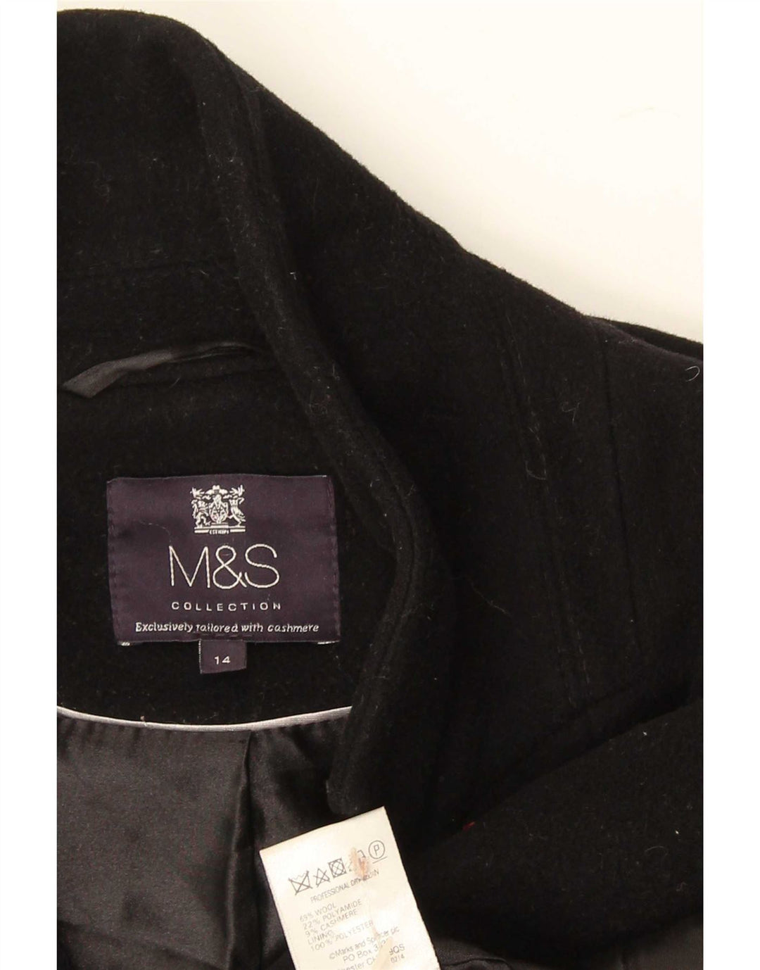 Marks & Spencer Womens Overcoat UK 14 Large Black Wool