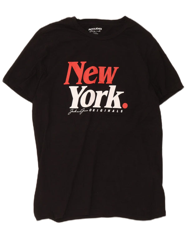 Jack & Jones Mens New York Graphic T-Shirt Top Medium Black Cotton