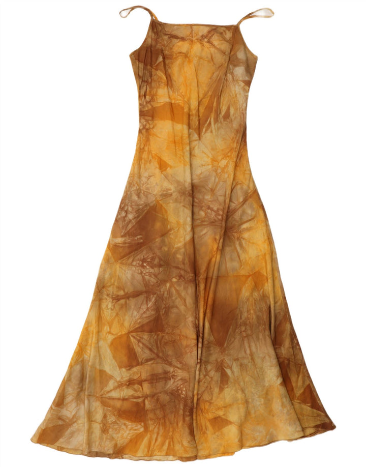 Vintage Womens Abstract Pattern Maxi Slip Dress IT 44 Medium Brown Silk