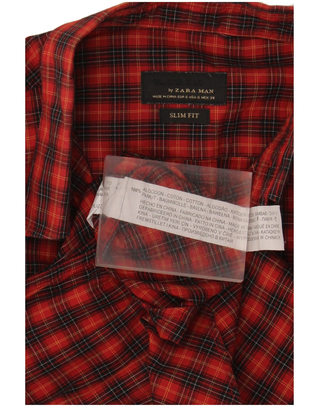 Zara Mens Slim Fit Shirt Small Red Check Cotton