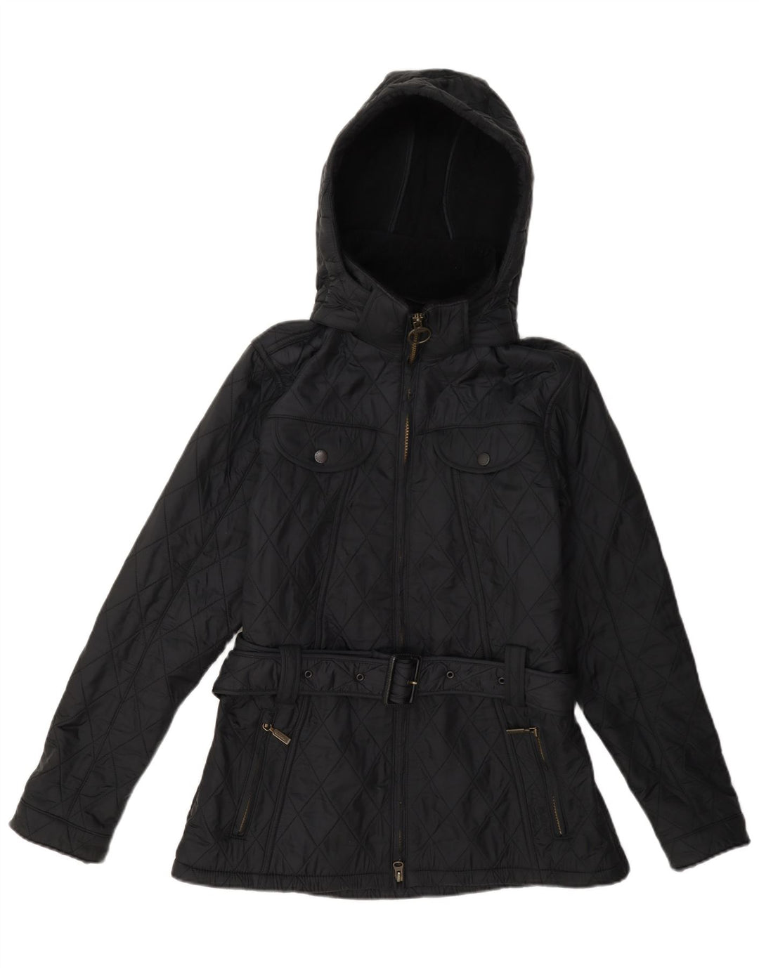 Barbour Womens Hooded Quilted Jacket UK 12 Medium Grey Polyamide