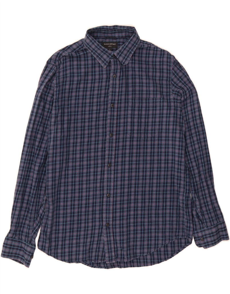 BANANA REPUBLIC Mens Slim Fit Shirt Large Navy Blue Check Cotton Vintage Banana Republic and Second-Hand Banana Republic from Messina Hembry 