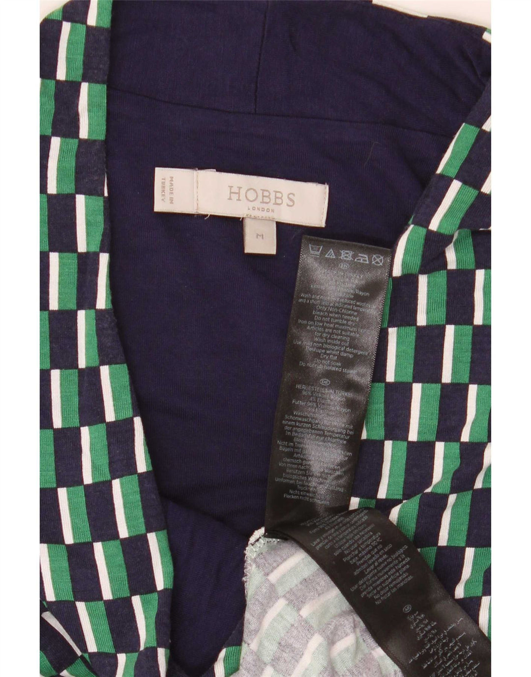 Hobbs Womens 3/4 Sleeve Blouse Top UK 12 Medium Green Geometric Viscose