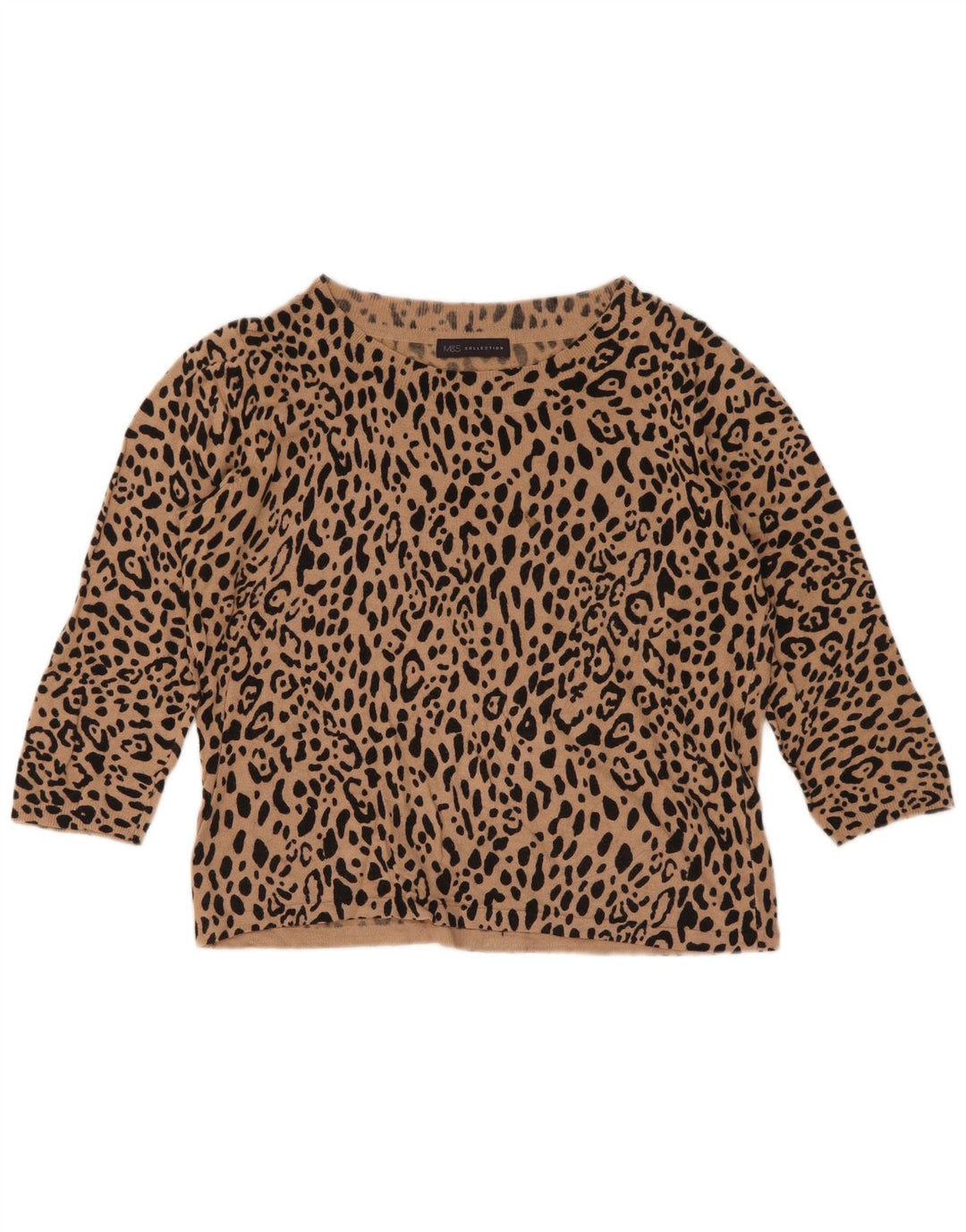 Marks & Spencer Womens Crop Crew Neck Jumper Sweater UK 12 Medium Brown