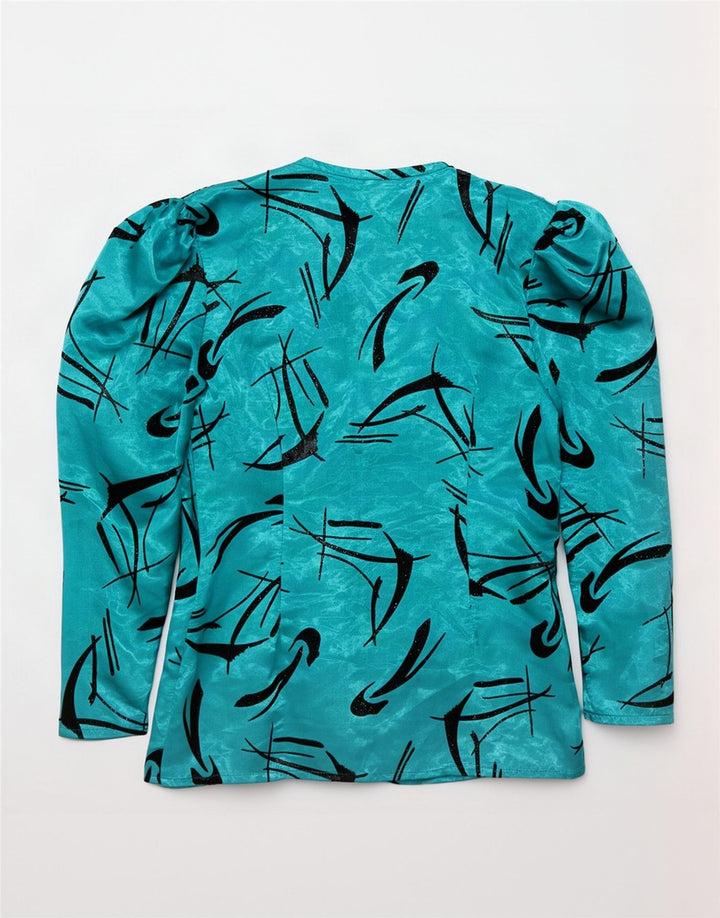 Yessica Womens Abstract Pattern Shirt Blouse UK 12 Medium Green Polyester