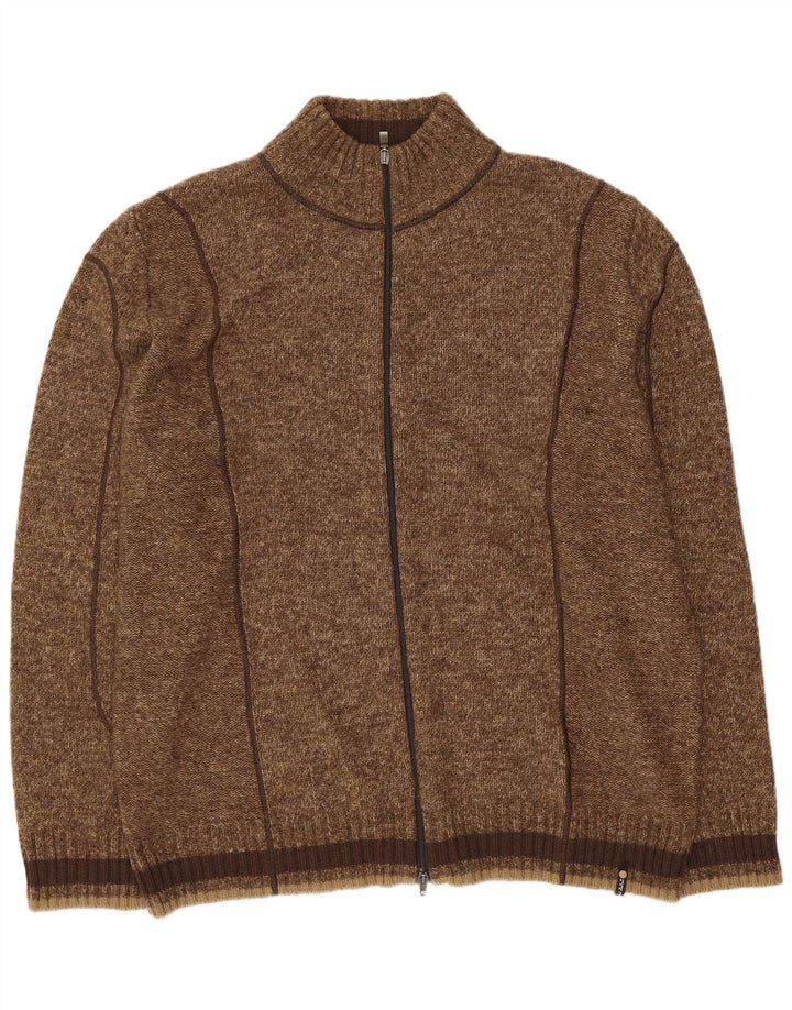 Trussardi Mens Cardigan Sweater 3XL Brown Flecked Acrylic