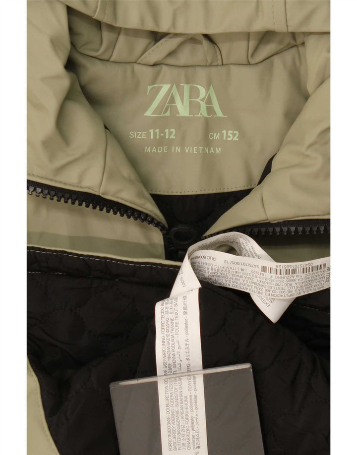 Zara Boys Hooded Rain Jacket 11-12 Years Khaki Polyester
