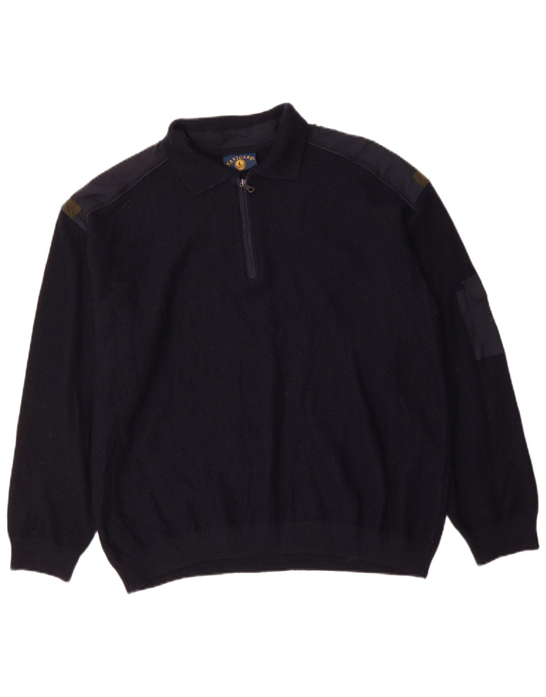NAVIGARE Mens Zip Neck Polo Neck Jumper Sweater 2XL Navy Blue Merino Wool