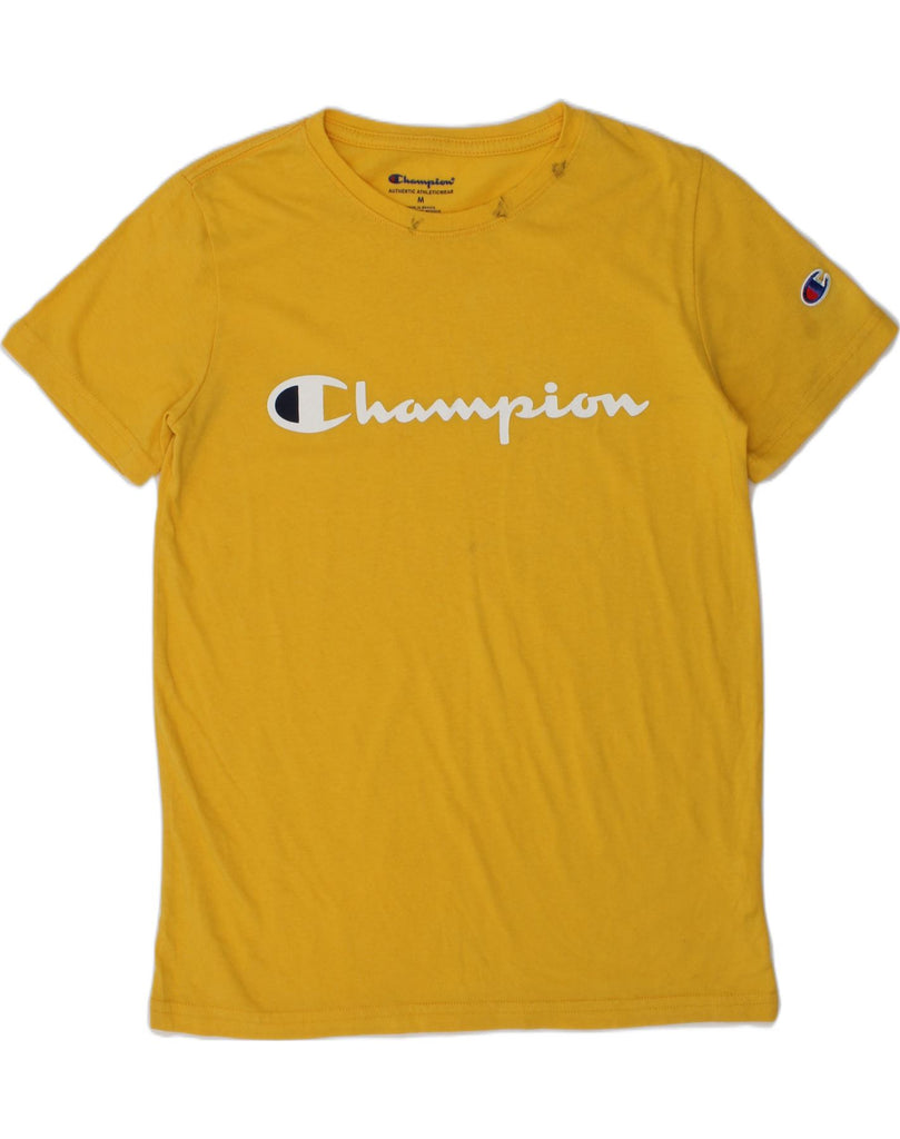 CHAMPION Boys Graphic T-Shirt Top 13-14 Years Medium  Yellow Cotton | Vintage Champion | Thrift | Second-Hand Champion | Used Clothing | Messina Hembry 