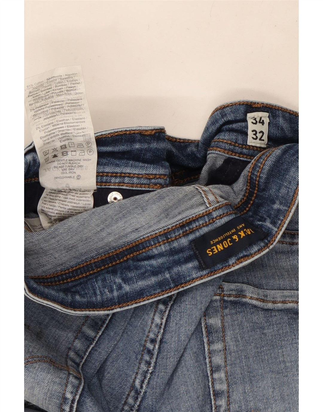 JACK & JONES Mens GLENN Distressed Slim Jeans W34 L32 Blue Cotton