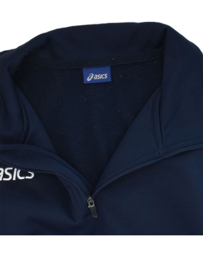 ASICS Boys Pullover Tracksuit Top 11-12 Years Navy Blue Polyester | Vintage Asics | Thrift | Second-Hand Asics | Used Clothing | Messina Hembry 