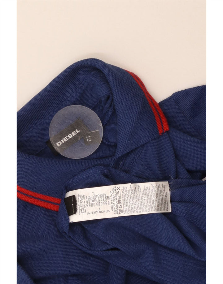 Diesel Boys Graphic Long Sleeve Polo Shirt 11-12 Years Navy Blue Cotton