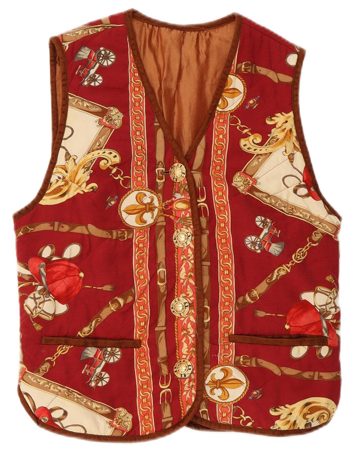Vintage Womens Riding Abstract Pattern Waistcoat UK 12 Medium Red