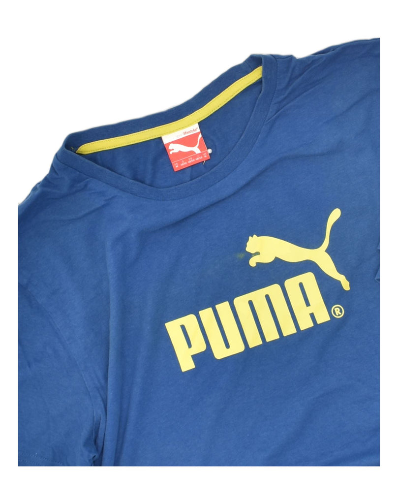 PUMA Mens Graphic T-Shirt Top Medium Blue Cotton | Vintage Puma | Thrift | Second-Hand Puma | Used Clothing | Messina Hembry 