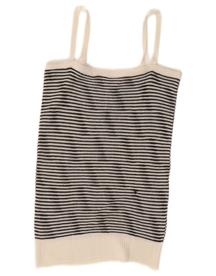 Vintage Womens Crop Knit Cami Top UK 8 Small White Striped