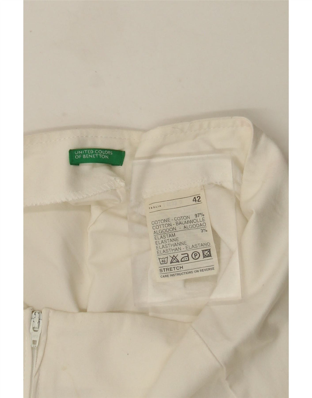 Benetton Womens A-Line Skirt IT 42 Medium W28  White Cotton