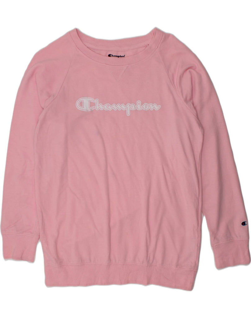 CHAMPION Girls Graphic Sweatshirt Jumper 13-14 Years XL Pink Cotton | Vintage Champion | Thrift | Second-Hand Champion | Used Clothing | Messina Hembry 