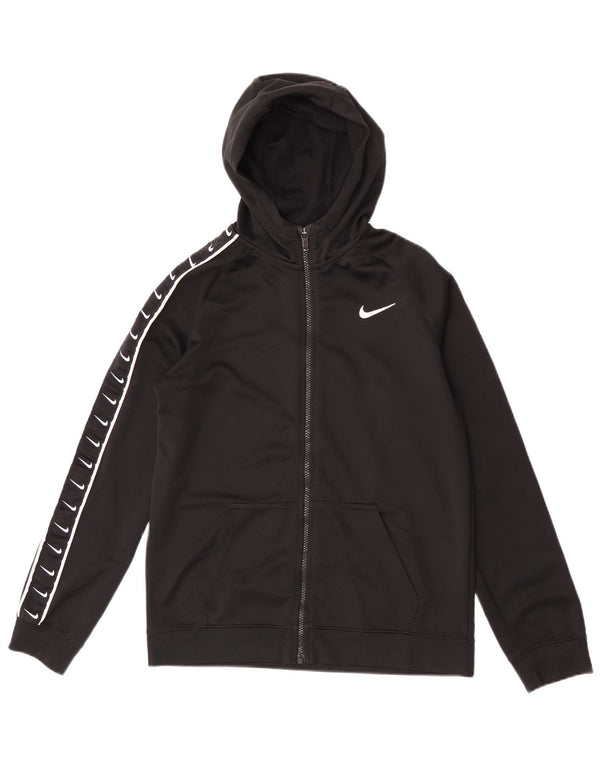 Nike Boys Graphic Zip Hoodie Sweater 13-14 Years XL Black Polyester Sports