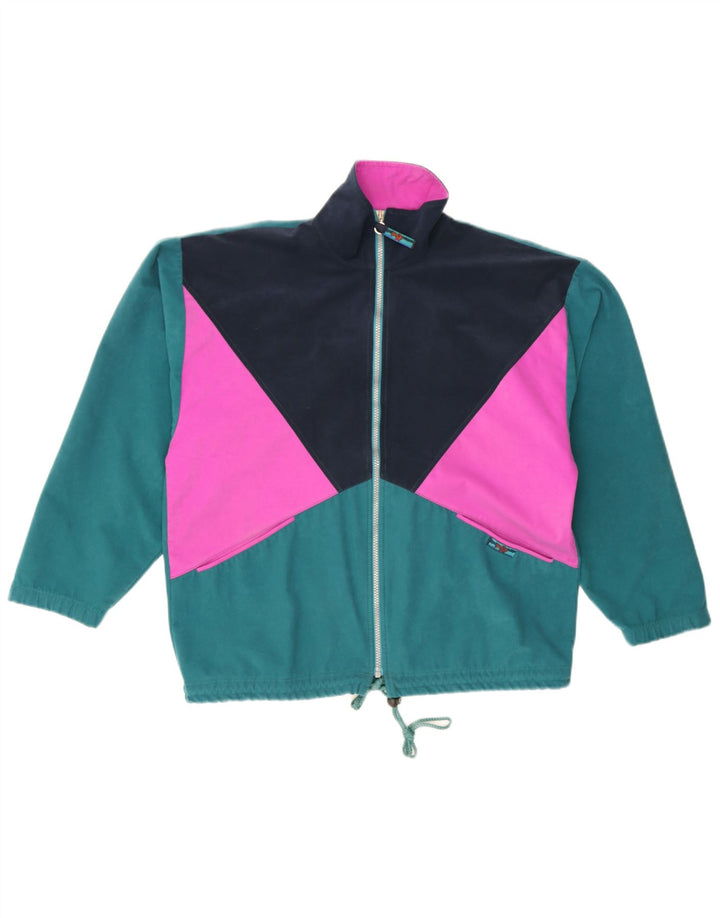 Vintage Mens Velour Tracksuit Top Jacket Small Multicoloured Colourblock