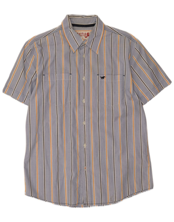 Mustang Mens Graphic Short Sleeve Shirt Large Blue Pinstripe Cotton