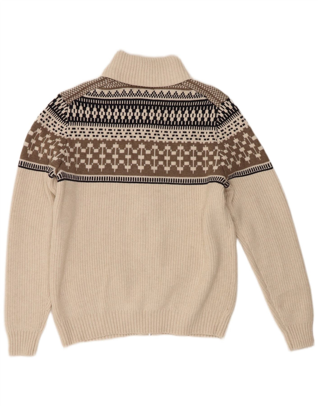 Marks & Spencer Mens Full Zip Cardigan Sweater Medium Off White Fair Isle