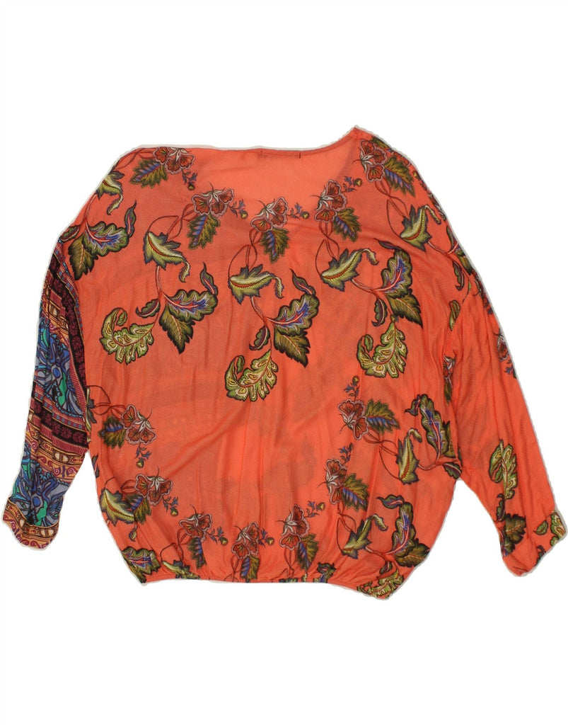 DESIGUAL Womens Long Sleeve Oversized Blouse Top UK 10 Small Orange Floral | Vintage Desigual | Thrift | Second-Hand Desigual | Used Clothing | Messina Hembry 