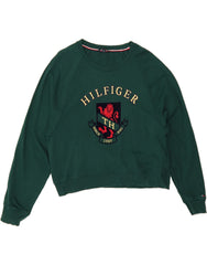 TOMMY HILFIGER Womens Oversized Crop Sweatshirt Jumper UK 16 Large Green