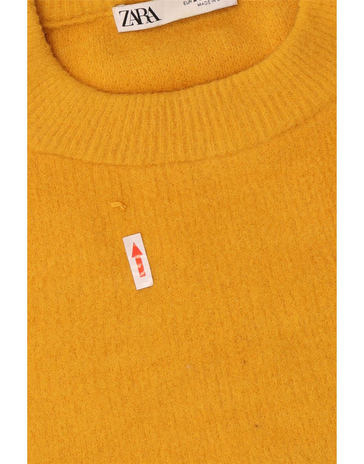 Zara Womens Crew Neck Jumper Sweater UK 14 Medium Yellow Nylon