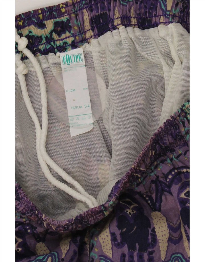 Equipe Womens Swimming Shorts UK 14 Large Purple Patchwork Cotton