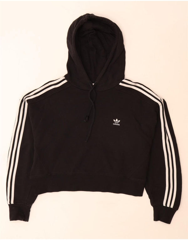Adidas Womens Crop Oversized Hoodie Jumper UK 12 Medium  Black Cotton