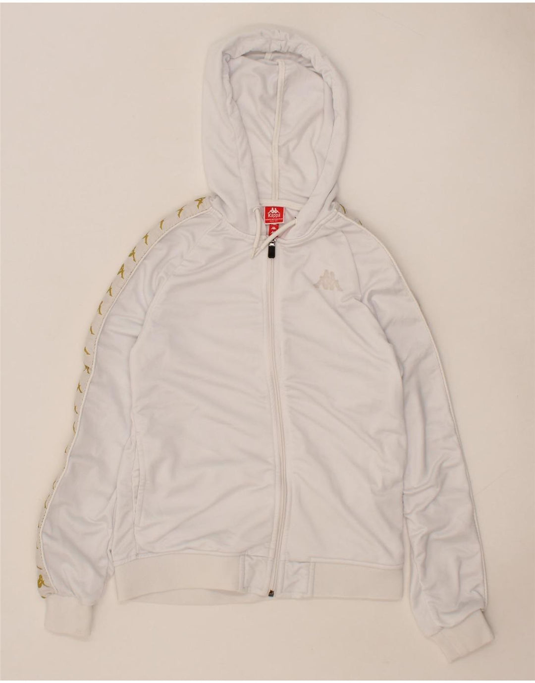 KAPPA Womens Graphic Zip Hoodie Sweater UK 10 Small White Polyester Vintage Kappa and Second-Hand Kappa from Messina Hembry 
