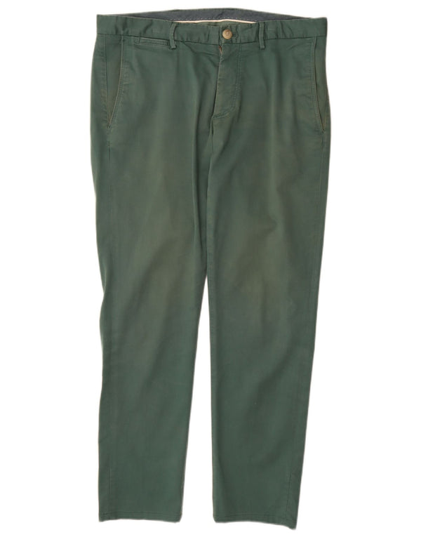 Massimo Dutti Mens Slim Fit Chino Trousers EU 42 Large W32 L30 Green Cotton