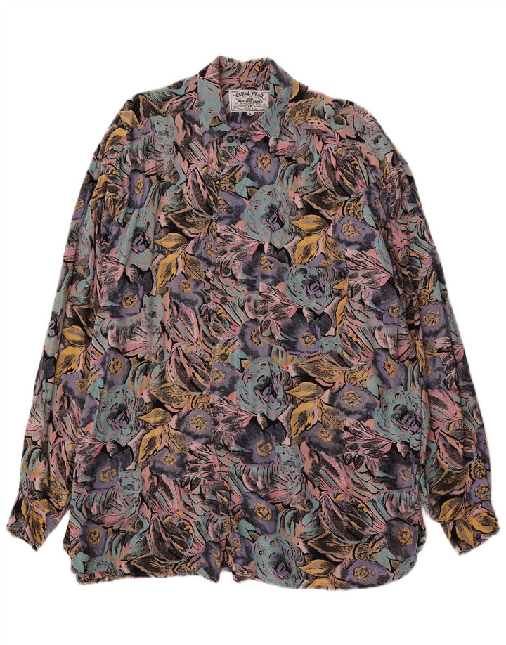 Vintage Mens Shirt Large Multicoloured Floral Viscose