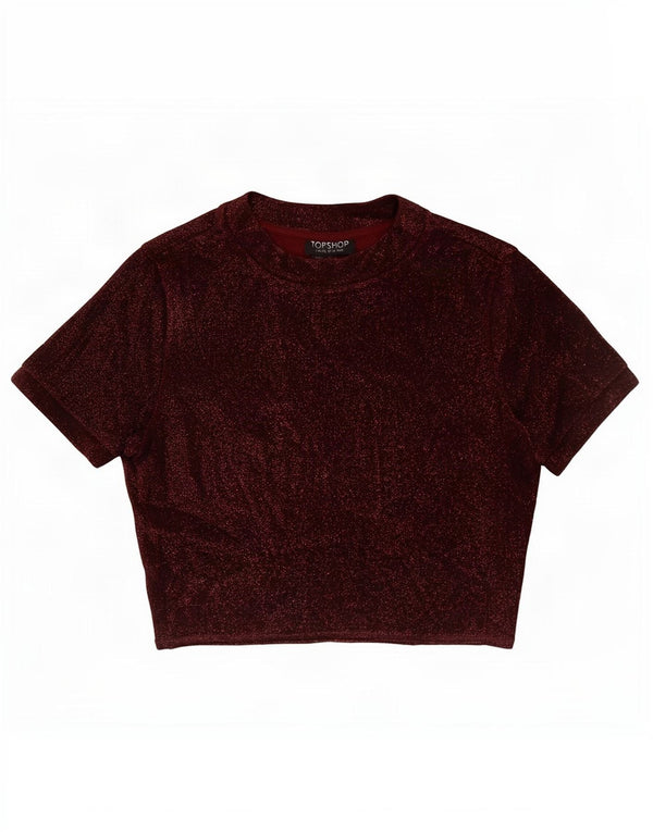 Topshop Womens Crop Blouse Top UK 8 Small Maroon Flecked Viscose